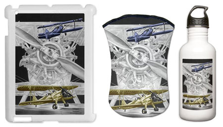 Stearman Biplane Drawing Art on t-shirts, mugs, iphone ipad cases covers, laptop skins, magnets