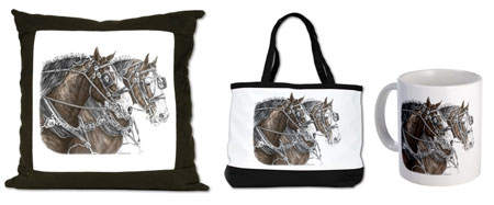 Clydesdale Draft Horse Art on t-shirts, mugs, iphone ipad cases covers, laptop skins, magnets