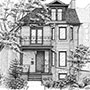 Pen and Ink Drawing of Brick Duplex Home