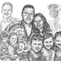 Custom pencil drawing of family with bride, groom, children