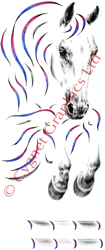 "Airborne" colorful contemporary jumper horse drawing by Kelli Swan