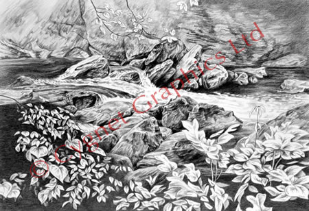 "A Hiker's View" creek drawing by Kelli Swan