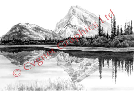 Lake reflections of mountains - pencil drawing by Kelli Swan