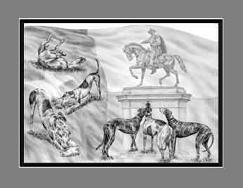 Greyhound Dogs Art BW