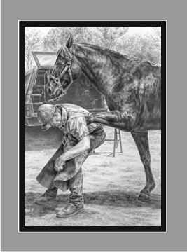Farrier and Horse Print BW