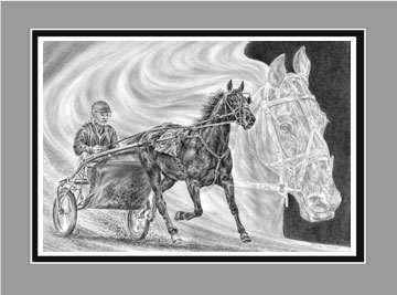harness racing print black white