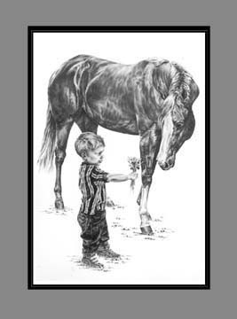 Boy and Horse Print BW