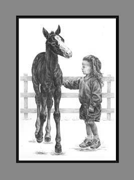Girl and Horse Print BW