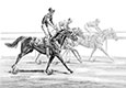 "Just Finished" - Thoroughbred horses pencil drawing