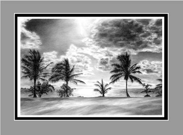 Beach Sunset Pencil Drawing