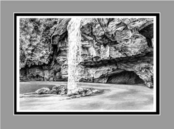 Landscape of Waterfall in BW Drawing