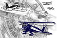 "Waco YMF" aviation biplane drawing by Kelli Swan