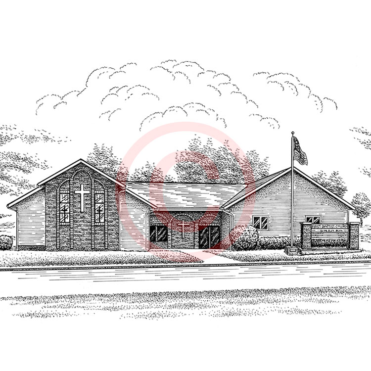Black and white church illustration Church drawing - pen & ink portrait by Kelli Swan