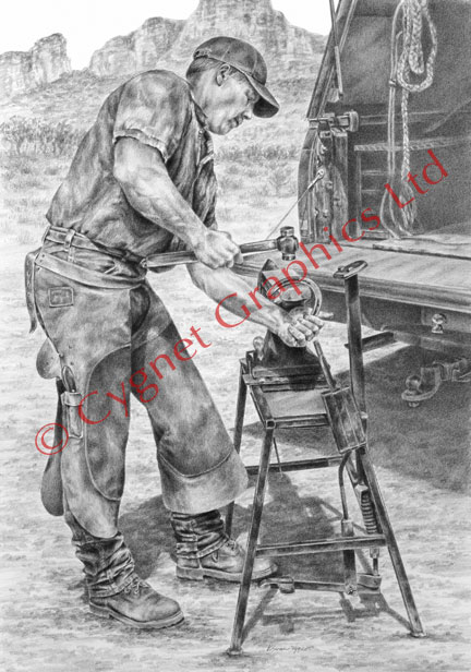 Blacksmith with anvil - pencil drawing by Kelli Swan